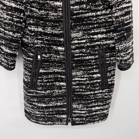 Carlisle Womens Black Tweed Coat jacket Zip wool blend leather trim Size 12 - Picture 5 of 13